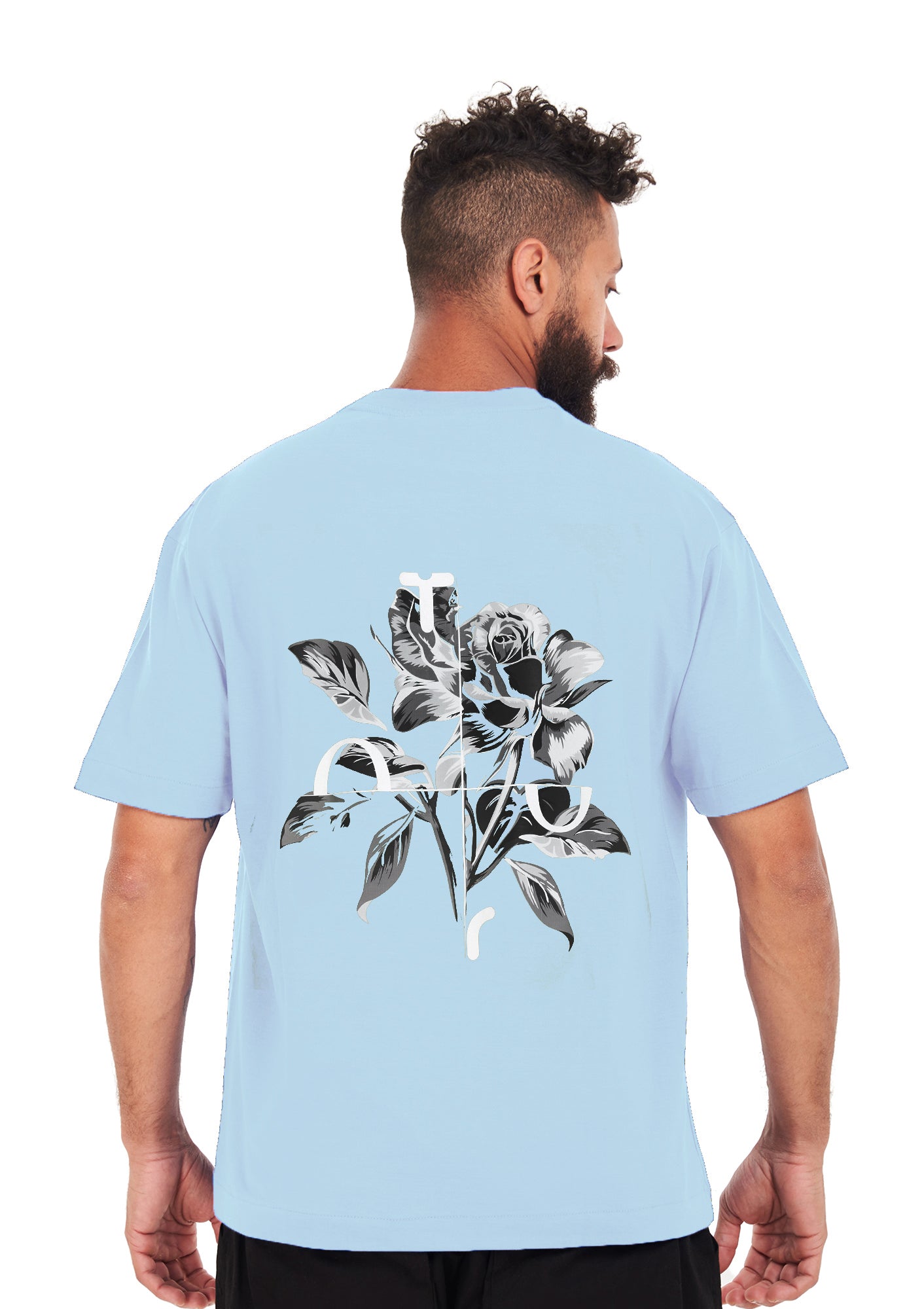 Flower Tee Oversized printed Sky blue T-shirt .